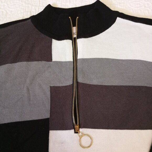Carol Rose Tunic Sweater Size L Colorblock Long-Sleeve With Gold Zipper Womens - Picture 4 of 8